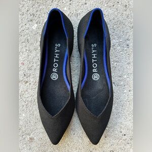Rothy's "The Point" Ballet Flats Shoes Black Knit Blue Trim Size 9 Office